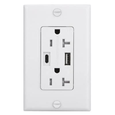 China Residential/General Purpose Type A&C USB Wall Outlet USB Charger 4.8Amp USB Output, 20A 125V Tamper Heavy Duty US Receptacle for sale