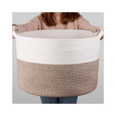 China Modern Large Cotton Rope Basket Woven Baby Laundry Blanket Basket Toy Basket With Handle Storage Comforter Cushions Yarn Laundry Hamp for sale