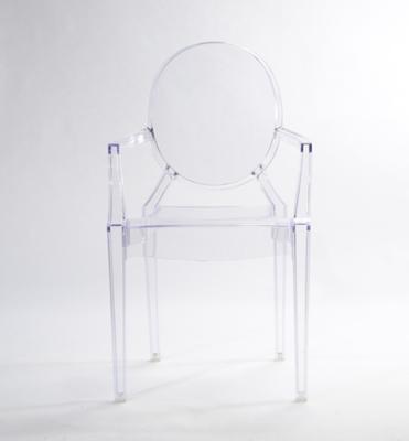 China Cooling Transparent Resin Armrest Ghost Chair Hotel Baby Shower Banquet Chair for sale