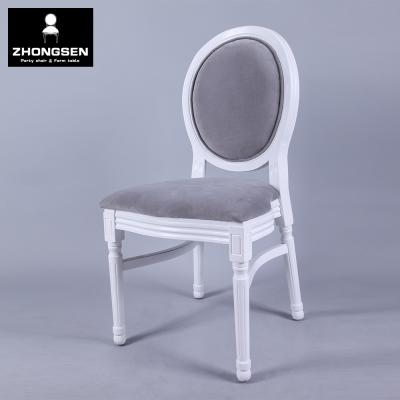 China Modern French Wooden Round Event Furniture Sale Furniture Wooden Frame Restaurant Dining Hall Ghost Wedding Chair White for sale