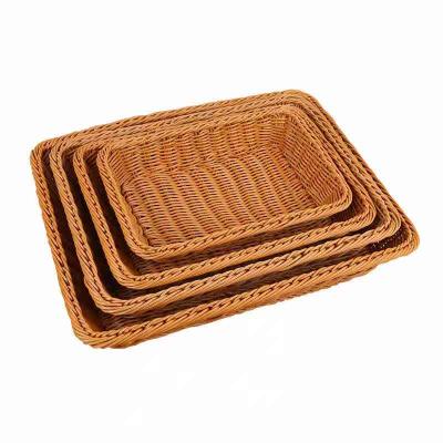 China Contemporary Wholesale Hand - Woven Rectangular Plastic Rattan Woven Bread Basket en venta