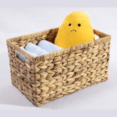 China Direct Selling Viable Rectangle Water Direct Hyacinth Wicker Storage Rattan Handwoven Baskets For Sundries for sale