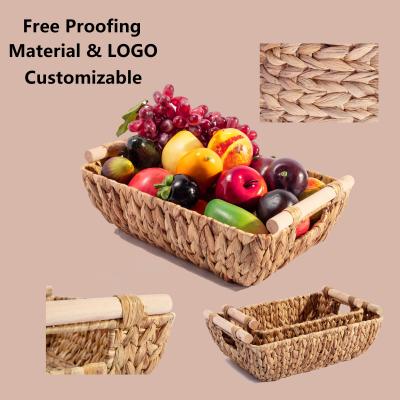 China HBK Wholesale Sustainable Boat Shape Water Hyacinth Rattan Storage Basket for Kitchen and Living Room Te koop