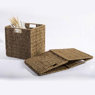 China Sustainable Wholesale Hand - Woven Cube Rattan Vegetable Plankton Storage Baskets Square Folding Box For Bedroom And Bathroom for sale