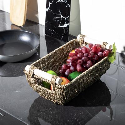 China HBK Boat Shape Direct Selling Sustainable Vegetable Plankton Woven Tray Hand - Woven Wicker Storage Baskets With Wooden Handles en venta