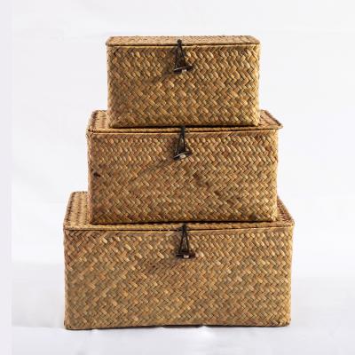 China HBK Sustainable Three Piece Set (Small Size) With Lid Rectangle Vegetable Plankton Handmade Natural Storage Box For Clothing And Sundries en venta