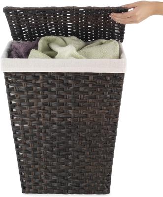 China Durable Large Capacity With Handle And Lid Rattan Storage Basket Bathroom Laundry Storage Handwoven Plastic Bucket Te koop