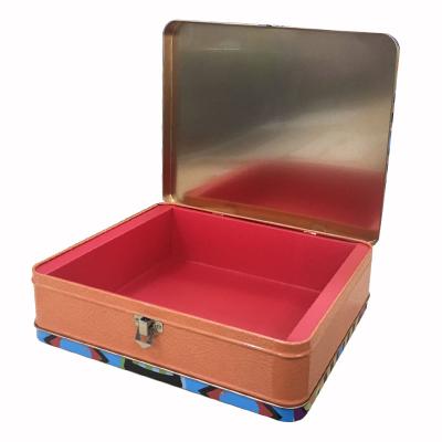 China Colorful Rectangle Reused Tin Box Metal Suitcase Set Tea Toy Promotion Material Design for sale