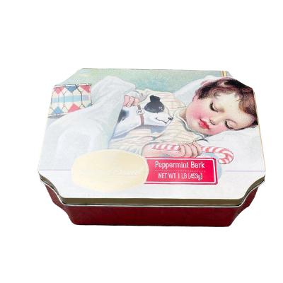 China Recyclable Custom Food Grade Rectangle Christmas Cookie Tin Can Wholesale Candy Tin Box For Cookie Packaging for sale