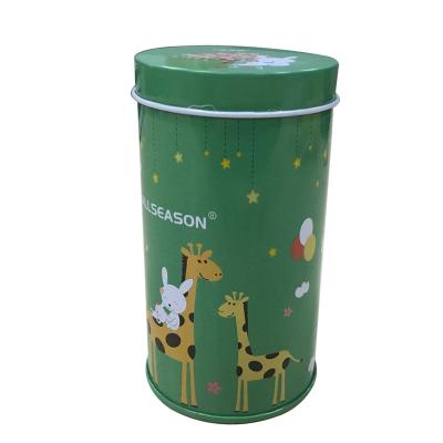 China Cute Cookie Cake Package Green Color CMYK Color Tin Plate Material Band-Aids Packing Round Canister Tin for sale