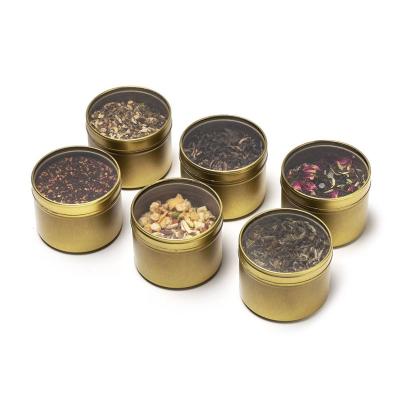 China Air Freshener Gold Color Metal Material Candle Tin 8oz With Window For Christmas Use for sale