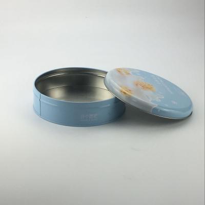 China Cookie Cake Package Blue Color Customer Design Around Tin Cand For Cookie Tin Box With Lid for sale