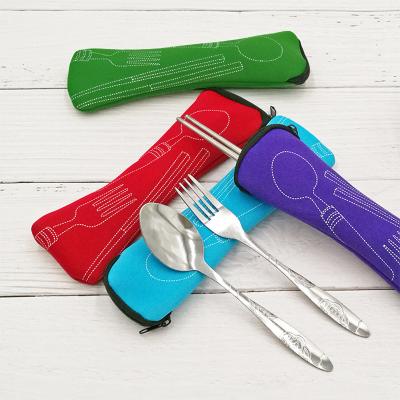 China Travel Bag Disposable Portable Tableware Set Stainless Steel Spoon Fork Chopsticks Three Piece Set Promotional Gift Custom Logo for sale