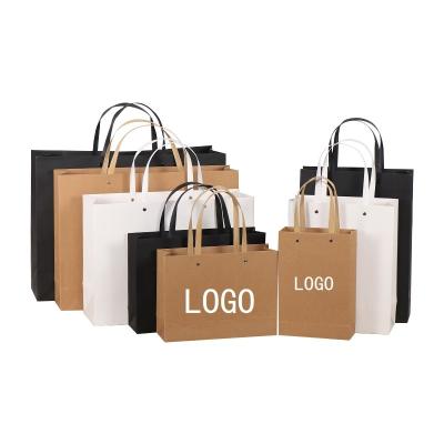 China Hot Sales Recyclable Paper Brown Gift Craft Boutique Shopping Packaging Black White Paper Bags With Handles for sale