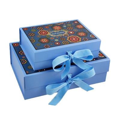 China Recyclable Delicate Blue Custom Silk Towel Scarf Clothing Extra Large Appearance Blue Butterfly Packaging Box for sale