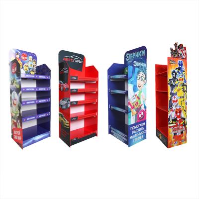 China Recycled Retail Store Cardboard Shelf Floor Display Counter Top Pop Packaging Corrugated Supermarket Shelf Display Racks for sale