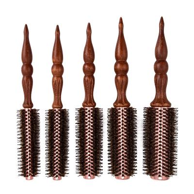 China Comfortable Wooden Handle Comb Bristle Curly Hair Brush Roll Log Handle Fluffy Comb Hair Care Tool for sale