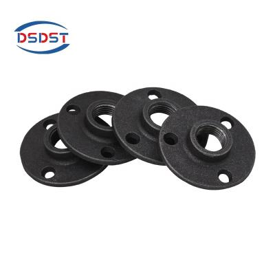 China Decorative Iron Floor Flange Iron Pipe Fittings Home Decor Holding Black Malleable Iron Decorate for sale