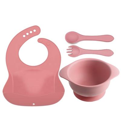 China Eco-Friendly Children's Baby Feeding Bowl Set Place Mat Folding Bib Bowl Mat Spoon Toddler Dining Tableware Food Grade Silicone for sale