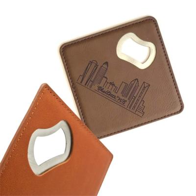 China Customized Professional Leather Stocked PU Beer Opener Coaster for Kitchen and Dining for sale