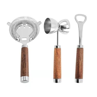 China Sustainable Silver Bar Custom Tool Kit With Wooden Handle 3pcs Bar Tools for sale