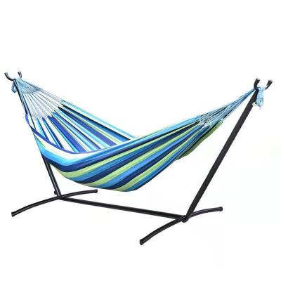 China Adult Selling Well All Over The World Portable Double Cotton Hanging Hammock With Folding Adjustable Metal Hammock Stand for sale