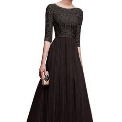 China 2019 OEM Anti-Static Vintage Dress Lace Crochet Flower Sleeves Half Sleeve Evening Dress for sale