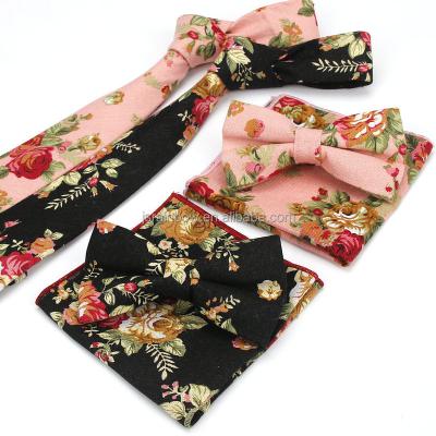 China Normal Wholesale Tie Set Cotton Print Bow Ties Mens Handkerchief Set for sale