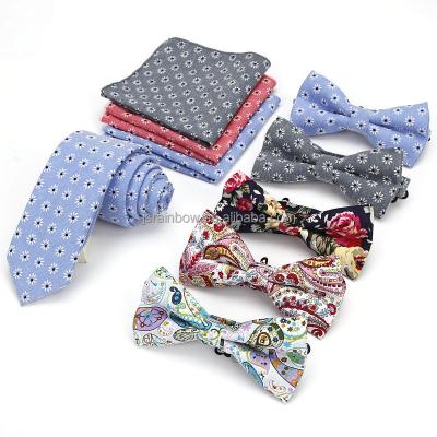 China 2019 Normal Fashion Necktie Cotton Printing Bow Ties Mens Handkerchief Set for sale