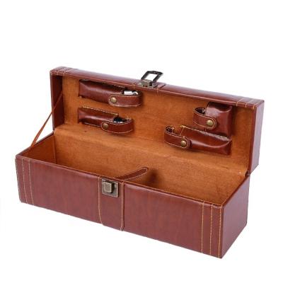 China Sustainable Luxury Wooden Wine Box Stainless Steel Embossing Wine Set Gift Box for sale