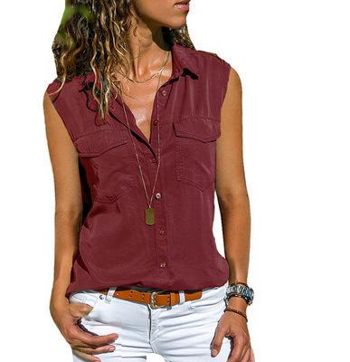 China Breathable Shirt Lapel Women y1306 2022 Sleeveless Shirt for sale