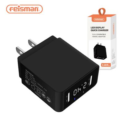 China Feisman Digital USB Mobile Phone Charger, 5V 2.4A Dual Port Phone Wall Charger Fast Power LED Smart Adapter 2 USB for iPhone Android Samsung for sale