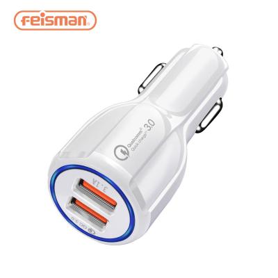 China Fast Cell Phone Charging 3.0 Car Charger, 3.1A Dual QC 3.0 Universal Fast Mobile Phone USB Car Adapter Charger for Huawei iPhone iPad Android for sale