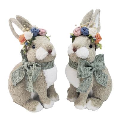 China Home& Artificial Sisal Light Brown Easter Bunny Decoration 2 Asst Holiday Easter DM for sale