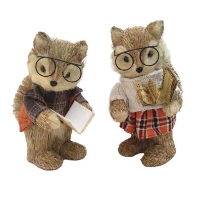 China Stage 2Asst Handmade Indoor Christmas Decoration Natural Fox Autumn Reading Books for sale