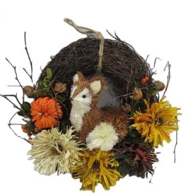 China Artificial Harvest Wreath The Fall Harvest Wreath Natural Twig Floral Fox Wreath for sale