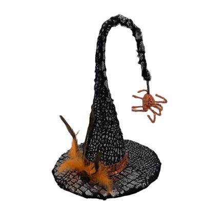 China Artificial Halloween Decoration Witch Hat Halloween Party Decoration Black Velvet Witch Display Hat for sale