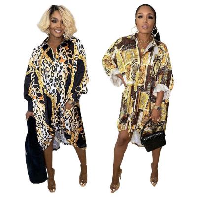 China 2021 Foma BN193 New Arrivals Breathable Women Autumn Casual Long Sleeve Dresses Loose Leopard Print Shirt Dress for sale