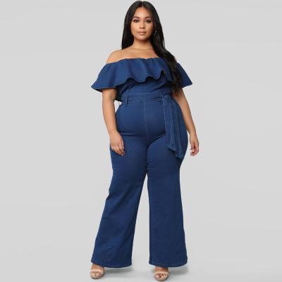 China FM-19198 viable plus size womens overalls off the shoulder ladies blue jeans overalls for women for sale