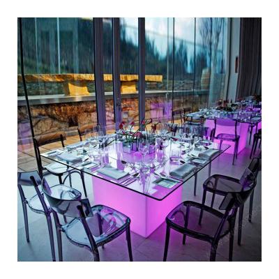 China Foldable outdoor wedding dining set / dining table and chair set with led under lighting for sale