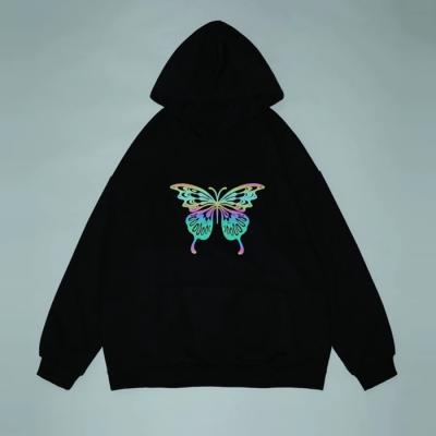 China Men's factory clothing anti-pilling reflective custom basic hoodies use butterfly printed men's pullover hoodie for sale