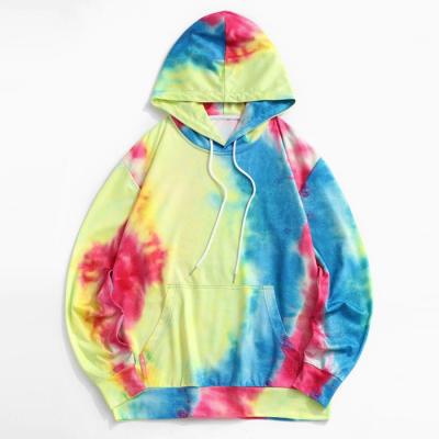 China OEM bulk sale men wear anti-pilling hoodies all over tie dye printed front pocket men pullover hoodies for sale