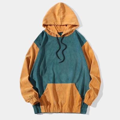 China Custom Embroidered Corduroy Men's High Quality Color Block Sublimation Anti-pilling Logo Hoodies Hoodies for sale