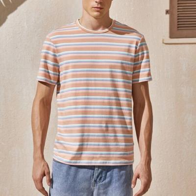 China OEM Anti-Wrinkle Fashion Streetwear Custom Round Neck T-shirt Basic Logo T-shirt Men Striped Short Sleeve T-shirt for sale