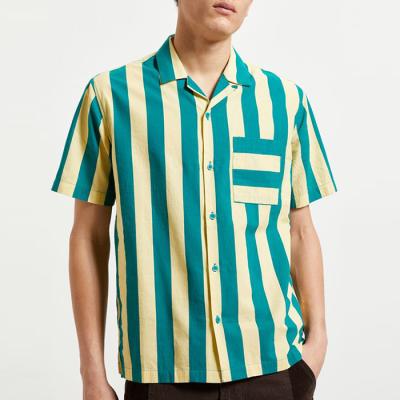 China Wholesale custom anti-pilling cheap price logo shirts summer short sleeve striped casual men cotton shirts for sale