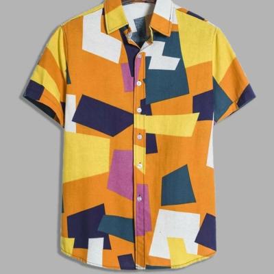 China OEM Services Anti-pilling Custom Mens Clothing Shirts Geo Printed Short Sleeve Button Up Mens Shirts for sale