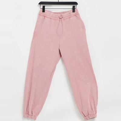 China Anti-pilling OEM custom logo printed 100% cotton thick acid wash men's sweatpants pink fleece sweatpants for sale