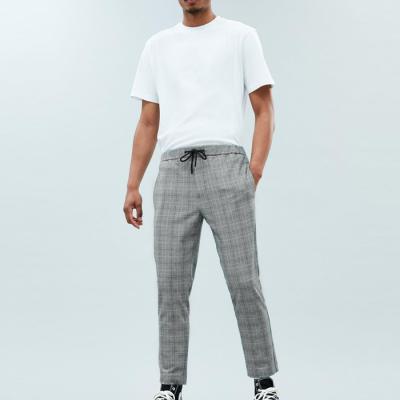 China OEM Service Light Throat Plaid Anti-Static Pants Check Pattern Drawstring Waist Men Long Trousers for sale