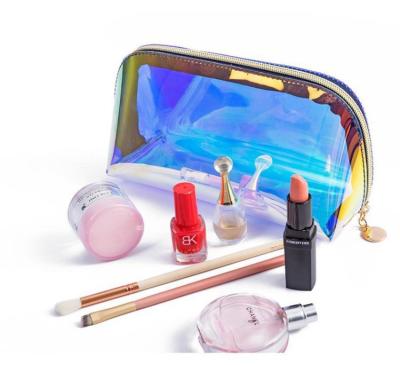 China Custom Fashion Logo Laser Illusion Laser PVC Travel Toiletry Bag Waterproof Cosmetic Lipstick Bag Cosmetic Organizer for sale