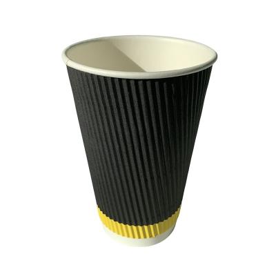 China Insulated Triple Wall Printed Paper Coffee Cups Stable PE Lining 16oz Ripple Cups for sale